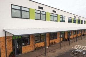 Straight roof canopy we designed for Lime Tree School