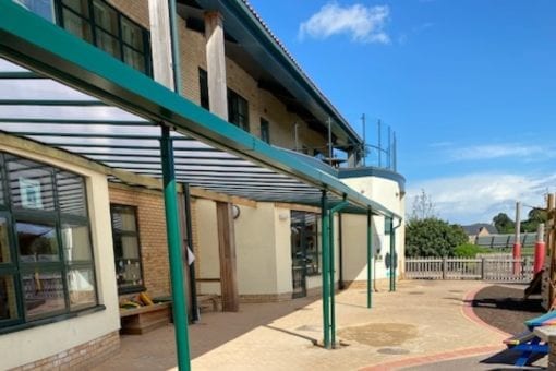 Straight roof shelter we made for Roecroft Lower School