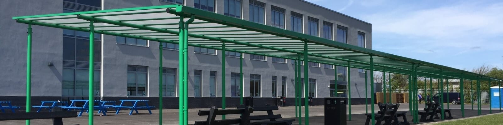 Green canopy we designed for Blackpool Aspire Academy