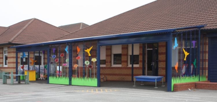 Enclosed canopy we designed for Monksdown Primary School