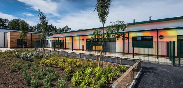 Colourful roof canopy we made for The Bridge School