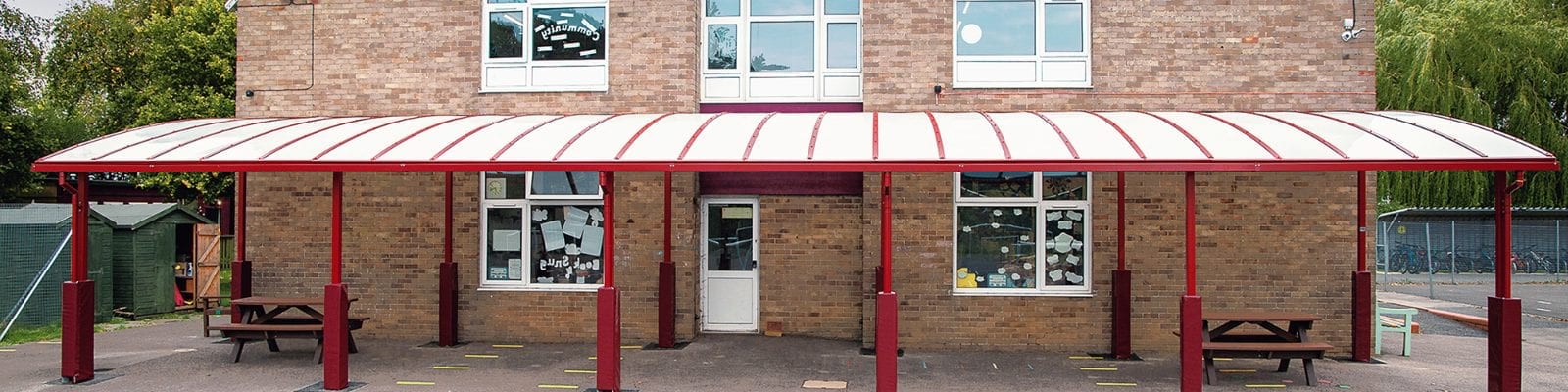 Curved roof shelter we designed for Covingham Park Primary School