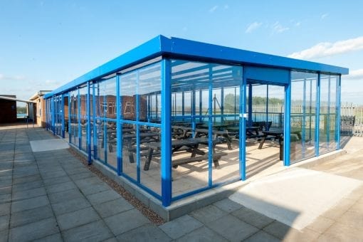 Enclosed dining shelter we designed for Branston Community Academy