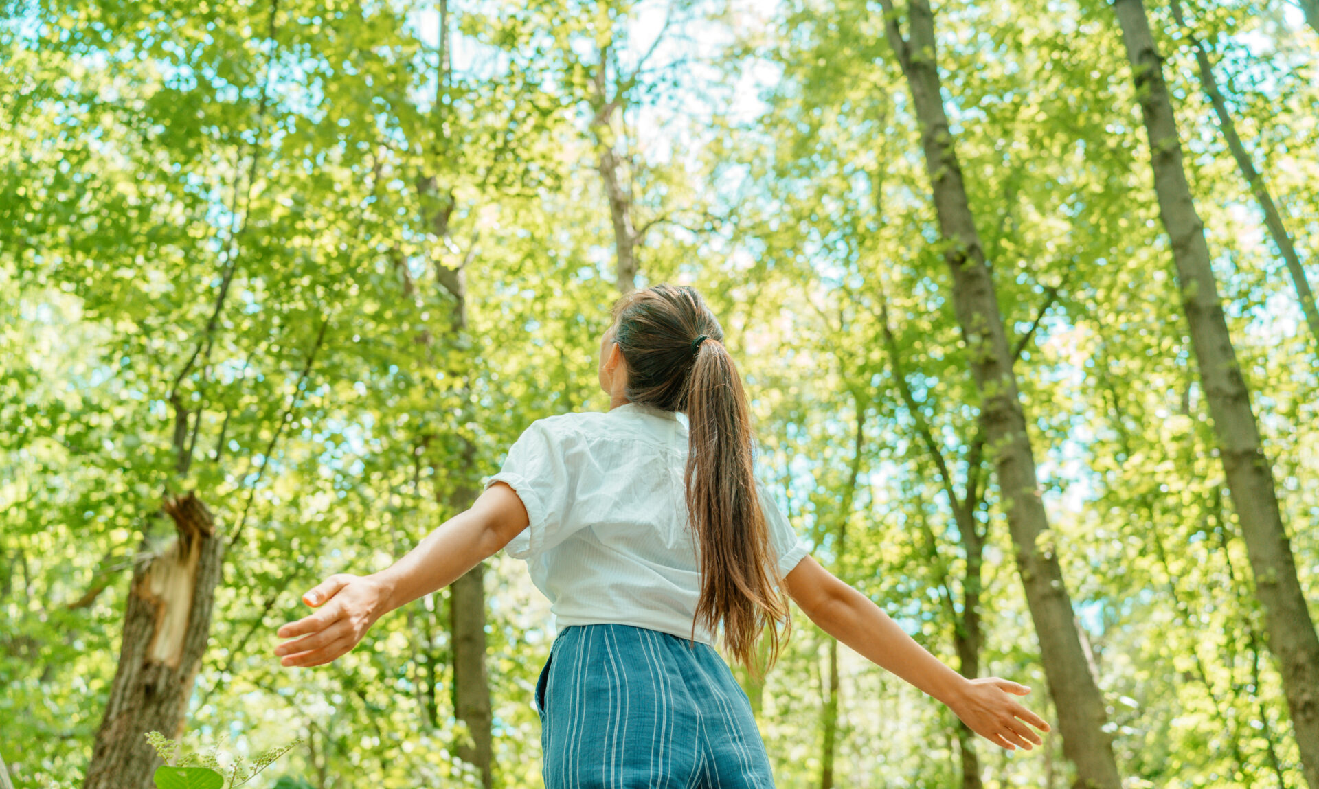 Free,Woman,Breathing,Clean,Air,In,Nature,Forest.,Happy,Girl