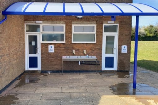 Blue canopy we designed for Brushwood Junior School