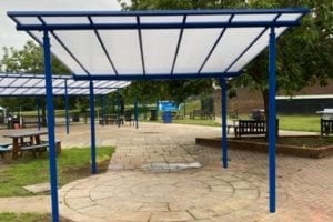 Seating area canopies we made for Stoke High School