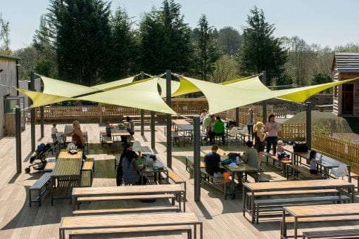 Green shade sails we installed at Chobham Adventure Farm